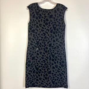 MICHAEL KORS BLACK AND GRAY LEOPARD SHIFT DRESS SLEEVELESS SZ SMALL